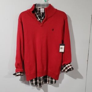 IZOD Boys Teen Red Sweater Plaid Shirt Pair L10/12